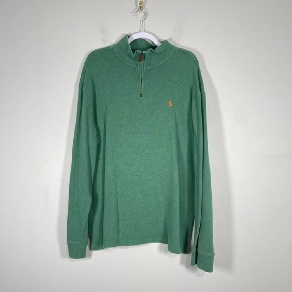 Polo Ralph Lauren Mens Sweater Quarter Zip Pullover Green Orange Pony Preppy XXL